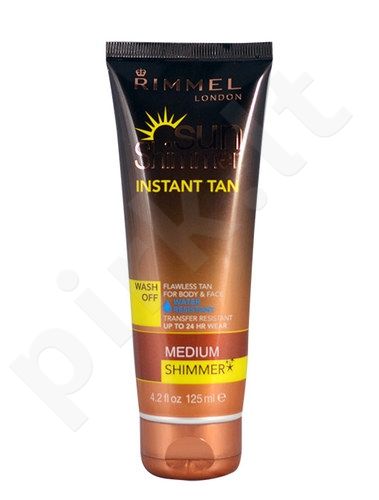 Rimmel London Sun Shimmer Instant Tan, savaiminio įdegio produktas moterims, 125ml, (Light Shimmer)