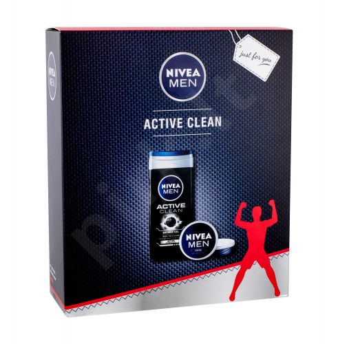Nivea Men Active Clean, rinkinys dušo želė vyrams, (dušo želė 250 ml + Universal Men Creme 75 ml)
