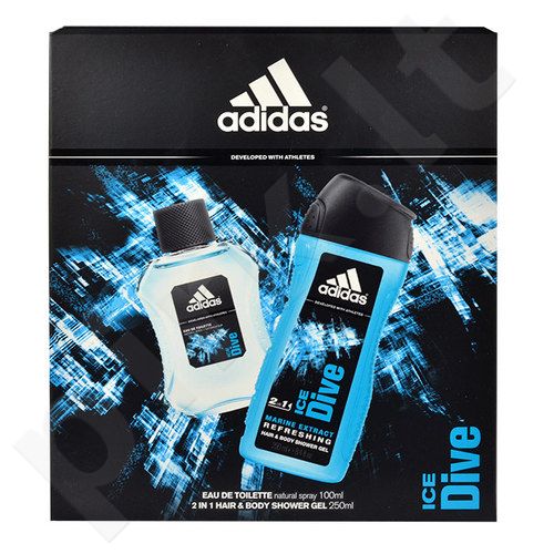 Adidas Ice Dive, rinkinys tualetinis vanduo vyrams, (EDT 100ml + 250ml dušo želė)