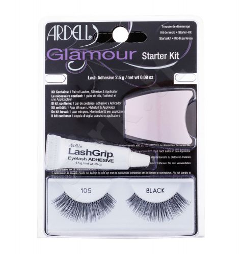 Ardell 105, Glamour, rinkinys dirbtinės blakstienos moterims, (1 pair of Lashes + Adhesive LashGrip 2,5 g + Applicator), (Black)