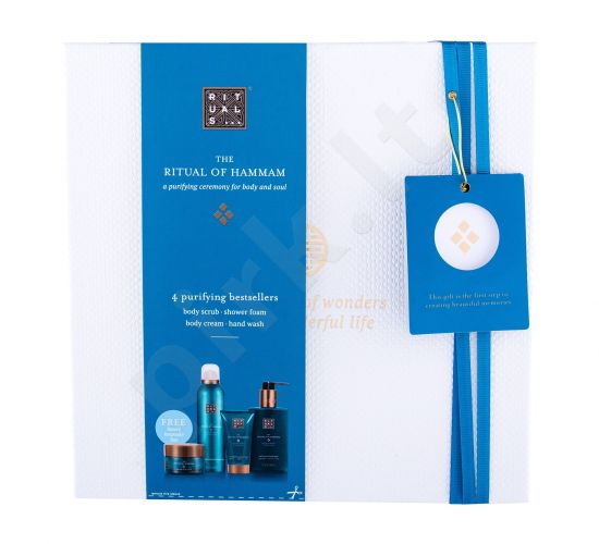 Rituals The Ritual Of Hammam, rinkinys dušo želė moterims, (Shower Foam 200 ml + kūno pilingas 125 g + kūno kremas 70 ml + Hand muilas 300 ml)