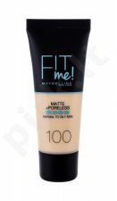 Maybelline Fit Me!, Matte + Poreless, makiažo pagrindas moterims, 30ml, (100 Warm Ivory)