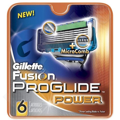 Gillette Fusion Proglide Power, skutimosi peiliukų galvutės vyrams, 6pc