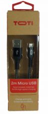 TOTI USB to Micro USB 2M Cable (mesh braid with metal tips) (Black)