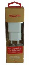 TOTI Wall Charger with Lightning Cable, 1 m, Dual USB 2.4A (White)
