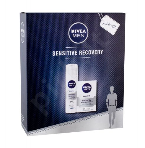 Nivea Recovery, Men Sensitive, rinkinys balzamas po skutimosi vyrams, (balzamas po skutimosi 100 ml + skutimosi putos 200 ml)