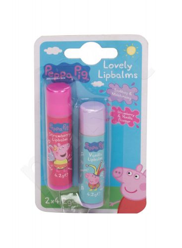 Peppa Pig Lovely Lip Balms, Peppa, rinkinys lūpų balzamas vaikams, (lūpų balzamas 4,2 g + lūpų balzamas 4,2 g Vanilla), (Strawberry)