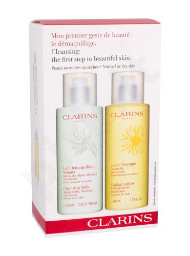 Clarins Cleansing Milk With Alpine Herbs, rinkinys prausiamasis pienelis moterims, (prausiamasis pienelis 400 ml + prausiamasis vanduo valomasis losjonas 400 ml)