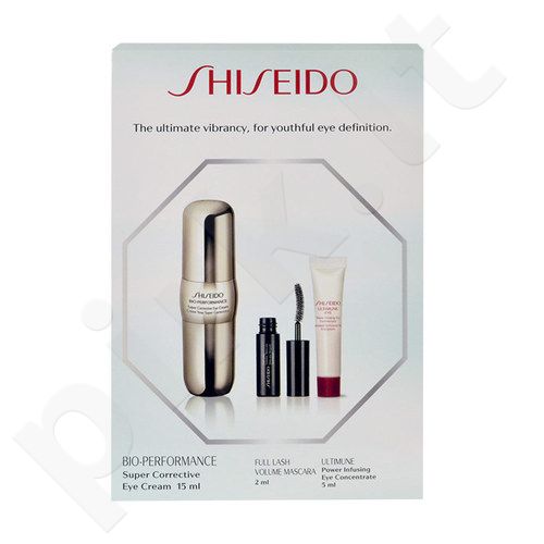 Shiseido Eye2Eye, Bio-Performance, rinkinys paakių kremas moterims, (15ml BIO-PERFORMANCE Super Corrective paakių kremas + 2ml Full Lash Volume blakstienų tušas + 5ml Ultimune Power Infusing Eye Concentrate)