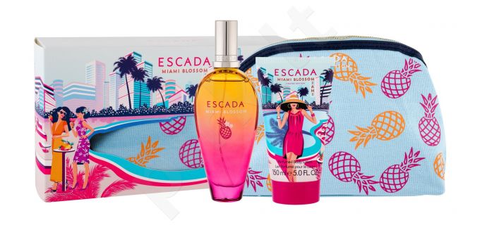 ESCADA Miami Blossom, rinkinys tualetinis vanduo moterims, (EDT 100 ml + kūno losjonas 150 ml + kosmetika krepšys)
