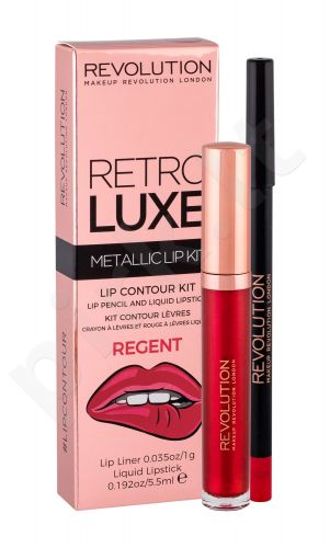 Makeup Revolution London Metallic Lip Kit, Retro Luxe, rinkinys lūpdažis moterims, (Liquid lūpdažis 5,5 ml + Lip Liner 1 g), (Regent)