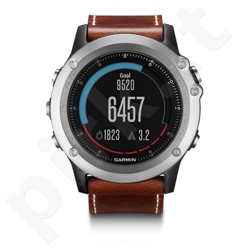 Garmin fēnix 3 Sapphire, Silver with Leather Band