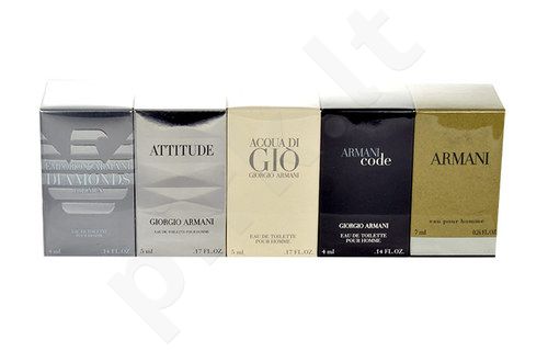 Giorgio Armani Mini Set 3, rinkinys tualetinis vanduo vyrams, (4ml EDT Diamonds + 5ml EDT Attitude + 5ml EDT Acqua di Gio + 4ml EDT Black Code + 7ml EDT Eau Pour Homme (2013))
