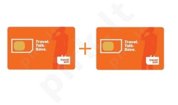 2vnt TravelSim tarptautinio ryšio SIM kortelų su 2.90Eur pokalbiams 