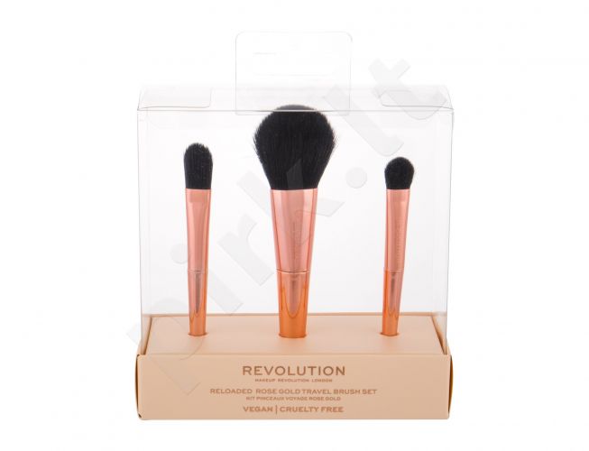 Makeup Revolution London Re-loaded, rinkinys šepetėlis moterims, (Reloaded Rose Gold Travel Brush Set, 3 pcs)