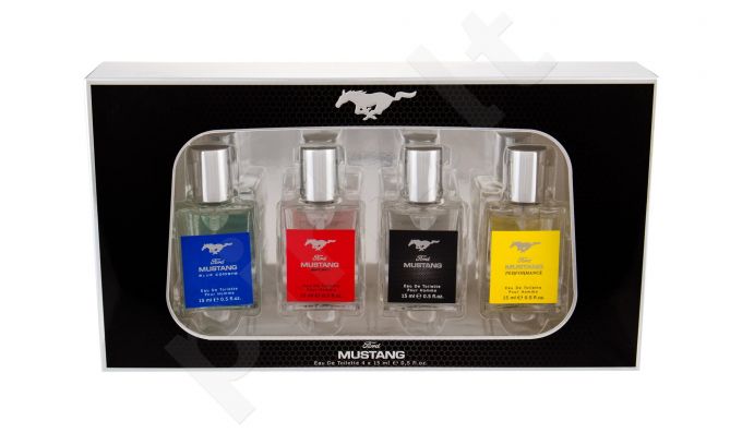 Ford Mustang Collection, rinkinys tualetinis vanduo vyrams, (EDT Blue Cologne 15 ml + EDT Sport 15 ml + EDT Mustang 15 ml + EDT Performance 15 ml)