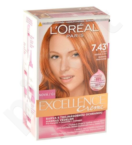 L´Oréal Paris Excellence Creme, plaukų dažai moterims, 192ml, (7,43 Dark Copper Gold Blonde)