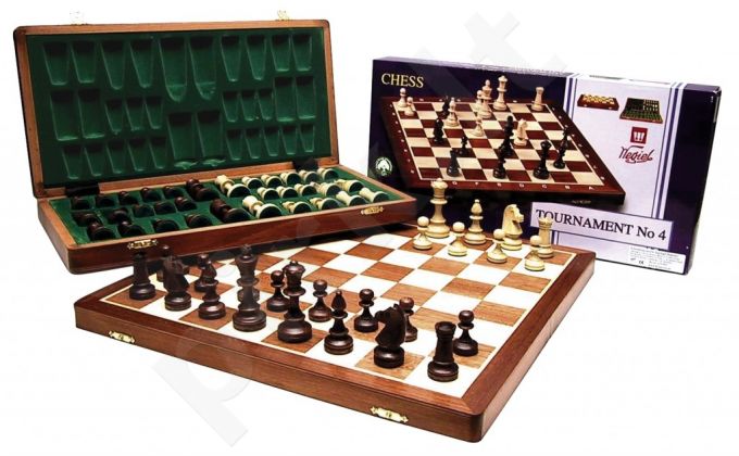 Turnyrinių šachmatų rinkinys 4 dydis, medinėje dėžutėje 42x21cm