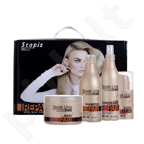Stapiz Sleek Line Repair, rinkinys šampūnas moterims, (šampūnas 300 ml + Two-phase kondicionierius 300 ml + plaukų kaukė 250 ml + kondicionierius Sleek Silk 30 ml)