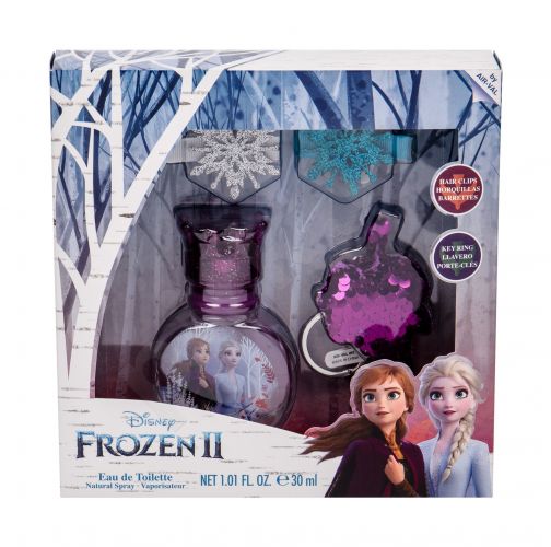 Disney Frozen II, rinkinys tualetinis vanduo vaikams, (EDT 30 ml + raktų pakabukas + plaukų Clip 2 pcs)