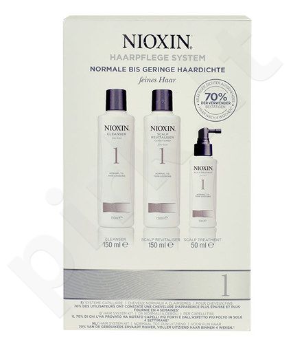 Nioxin System 1, rinkinys šampūnas moterims, (150ml System 1 prausiklis šampūnas + 150ml System 1 Scalp Revitaliser kondicionierius + 50ml System 1 Scalp Treatment)