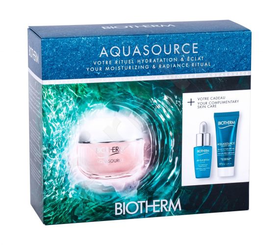 Biotherm Aquasource, rinkinys dieninis kremas moterims, (Daily Facial Care 50 ml + Facial Serum Life Plankton 7 ml + Aquasource Night Spa 20 ml)