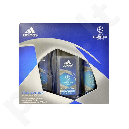 Adidas Star Edition, UEFA Champions League, rinkinys dezodorantas vyrams, (dezodorantas 150ml + 250ml dušo želė + 75ml dezodorantas) [pažeista pakuotė]