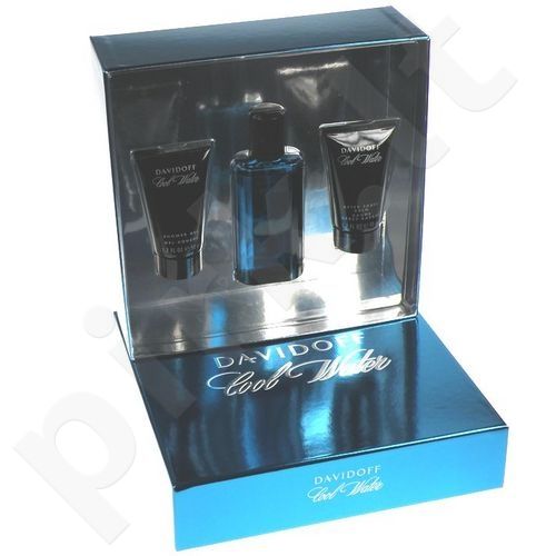 Davidoff Cool Water, rinkinys tualetinis vanduo vyrams, (EDT 75 ml + 50ml dušo želė + 50ml losjonas po skutimosi)