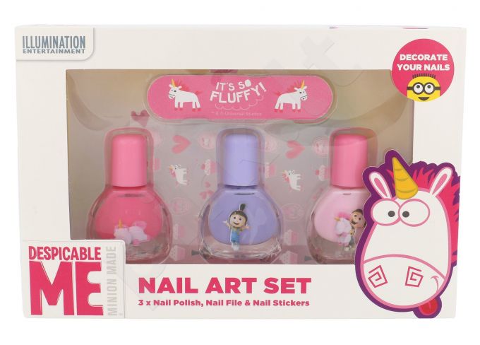 Minions Unicorns, rinkinys nagų lakas vaikams, (nagų lakas 3 x 4 ml + file 1 ks + nail stickers)