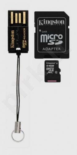 Atminties kortelė Kingston microSDXC 64GB CL10 + Adapteris ir skaitytuvas