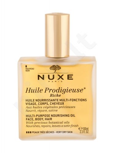 NUXE Huile Prodigieuse, Riche Multi Purpose Dry Oil Face, Body, Hair, kūno aliejus moterims, 100ml