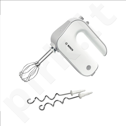 Bosch MFQ4030 Hand Mixer/500W/5 speed settings/Stirrer x2, Dough hook stainless steel x2/Plastic/White - Silver Metallic