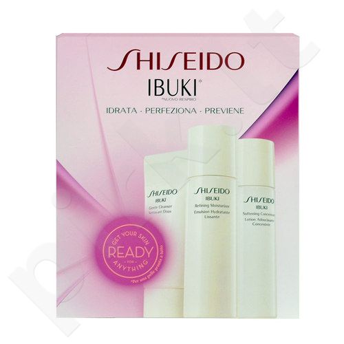 Shiseido Ibuki, rinkinys prausimosi putos moterims, (30ml Ibuki Gentle prausiklis + 30ml Ibuki Softening Concentrate + 30ml Ibuki Refining Moisturizer)