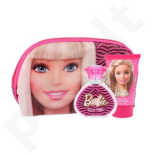 Barbie Barbie, rinkinys tualetinis vanduo vaikams, (EDT 50 ml + kūno losjonas 100 ml + kosmetika krepšys)