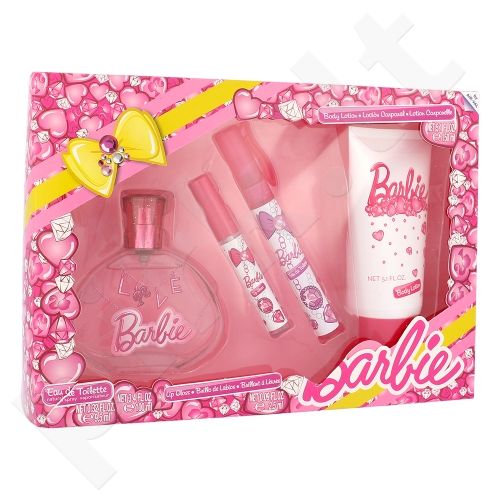 Barbie Barbie, rinkinys tualetinis vanduo vaikams, (EDT 100 ml + EDT 9,5 ml + lūpdažis 2,5 ml + kūno losjonas 150 ml)