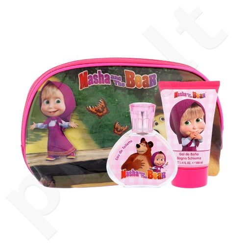 Disney Masha and The Bear, rinkinys tualetinis vanduo vaikams, (EDT 50 ml + dušo želė 100 ml + kosmetika krepšys)