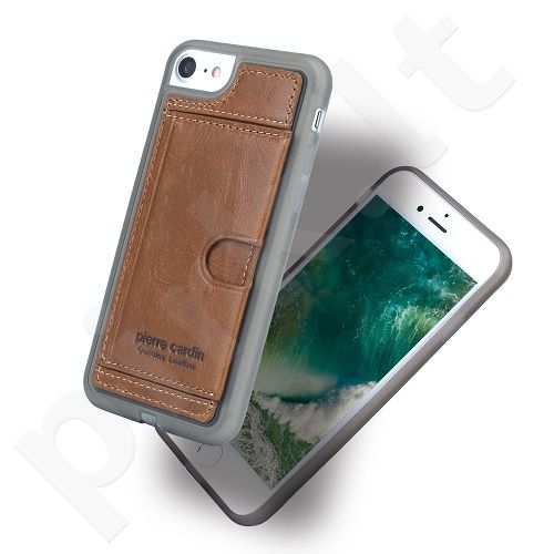 Leather case with pocket, Pierre Cardin, brown (iPhone 7/8)