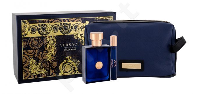 Versace Pour Homme Dylan Blue, rinkinys tualetinis vanduo vyrams, (EDT 100 ml + EDT 10 ml + kosmetika krepšys)