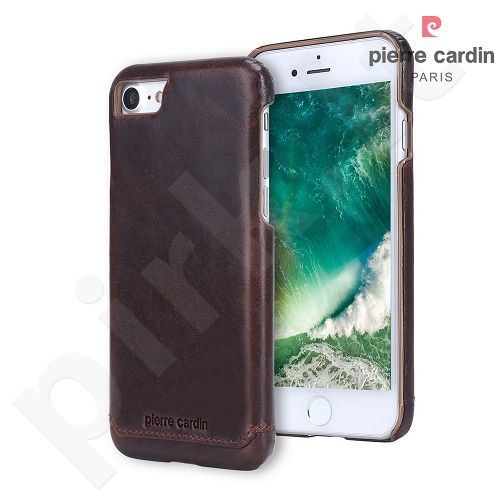 Leather back cover case, Pierre Cardin, dark brown (iPhone 7/8)
