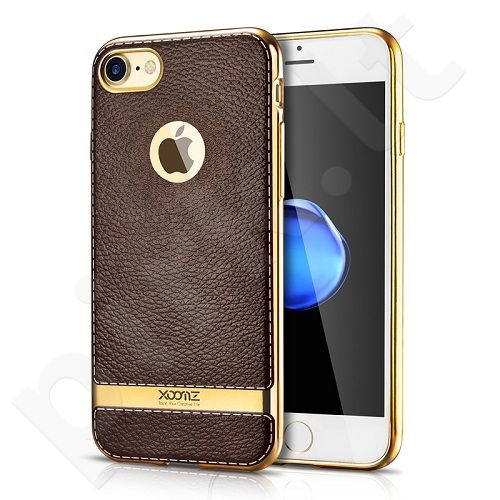 TPU leather back cover case with gold details, coffee (iPhone 7/8)