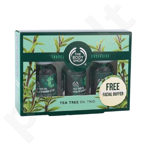 The Body Shop Tea Tree, rinkinys veido serumas moterims ir vyrams, (3 x 10ml Tea Tree Oil + Facial Buffer)