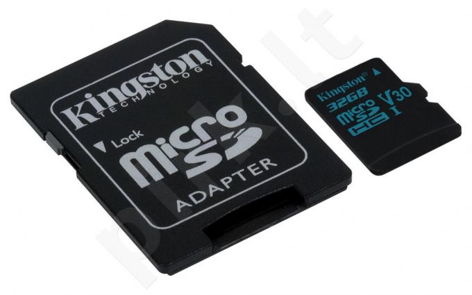 Kingston 32GB microSDHC Canvas Go 90R/45W U3 UHS-I V30 Card + SD Adapter