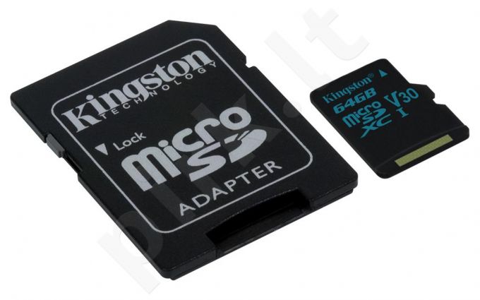 Kingston 64GB microSDXC Canvas Go 90R/45W U3 UHS-I V30 Card + SD Adapter
