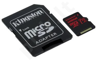 Kingston microSDXC Canvas React 128GB 100R/80W U3 UHS-I V30 A1 Card + SD Adptr