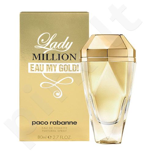 Paco Rabanne Lady Million, Eau My Gold!, tualetinis vanduo moterims, 80ml [pažeista pakuotė]