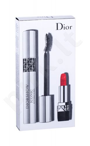 Christian Dior Diorshow Iconic Overcurl, rinkinys blakstienų tušas moterims, (blakstienų tušas 10 ml + lūpdažis Mini Rouge 999 1,5 g), (090 Over Black)