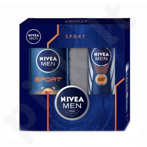 Nivea Men Sport, rinkinys dušo želė vyrams, (250ml Men Sport dušo želė + 150ml Men Sport Anti-Perspirant dezodorantas + 30ml Men Creme)