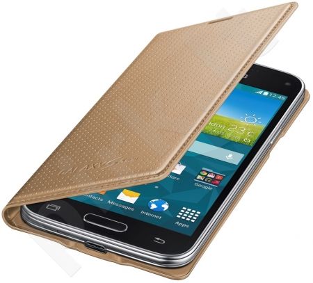 Samsung Galaxy S5 mini atverčiamas dėklas auksinis