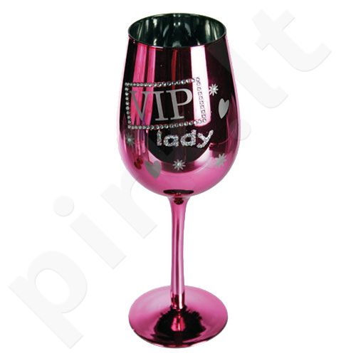 Rožinė dekoruota vyno taurė "VIP lady"