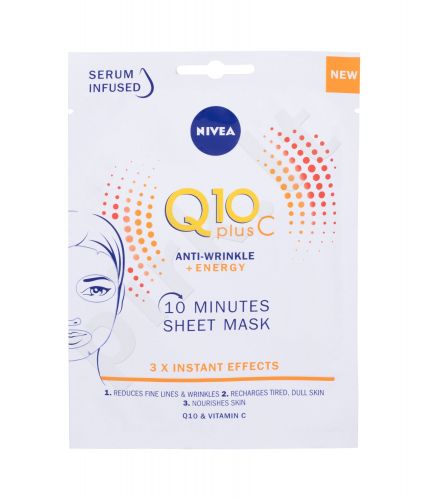 Nivea Q10 Plus C, 10 Minutes Sheet Mask, veido kaukė moterims, 1pc